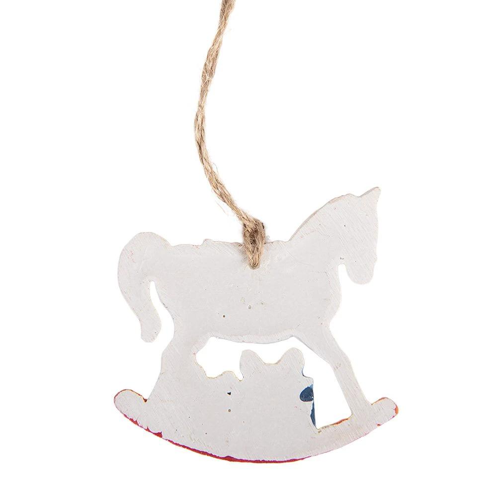 Weihnachtsanhänger Schaukelpferd 7x1x7 cm Weiß aus Kunststoff von Clayre & Eef.