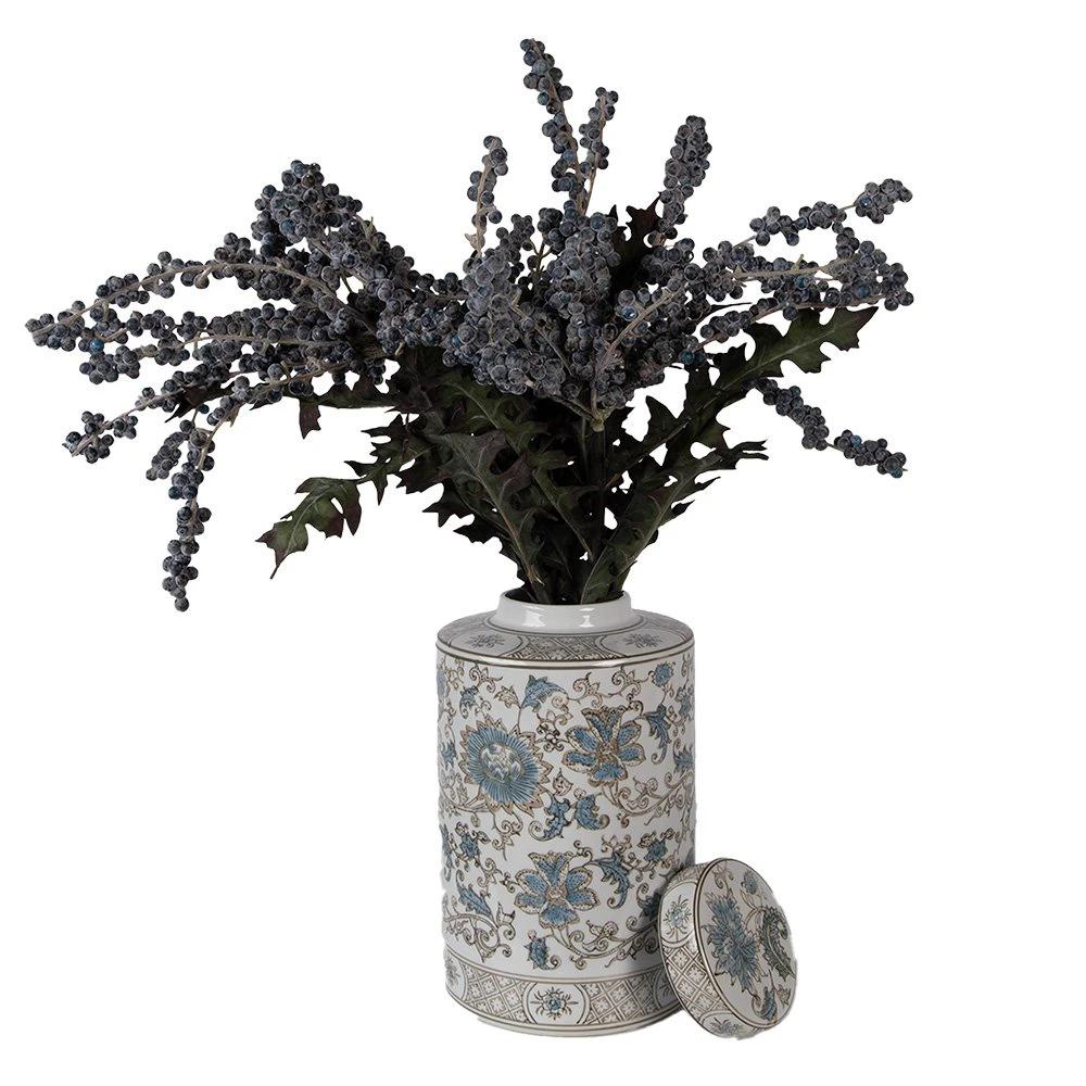 Vase mit Deckel Ø 18x30 cm Weiß Blau Keramik von Clayre & Eef.