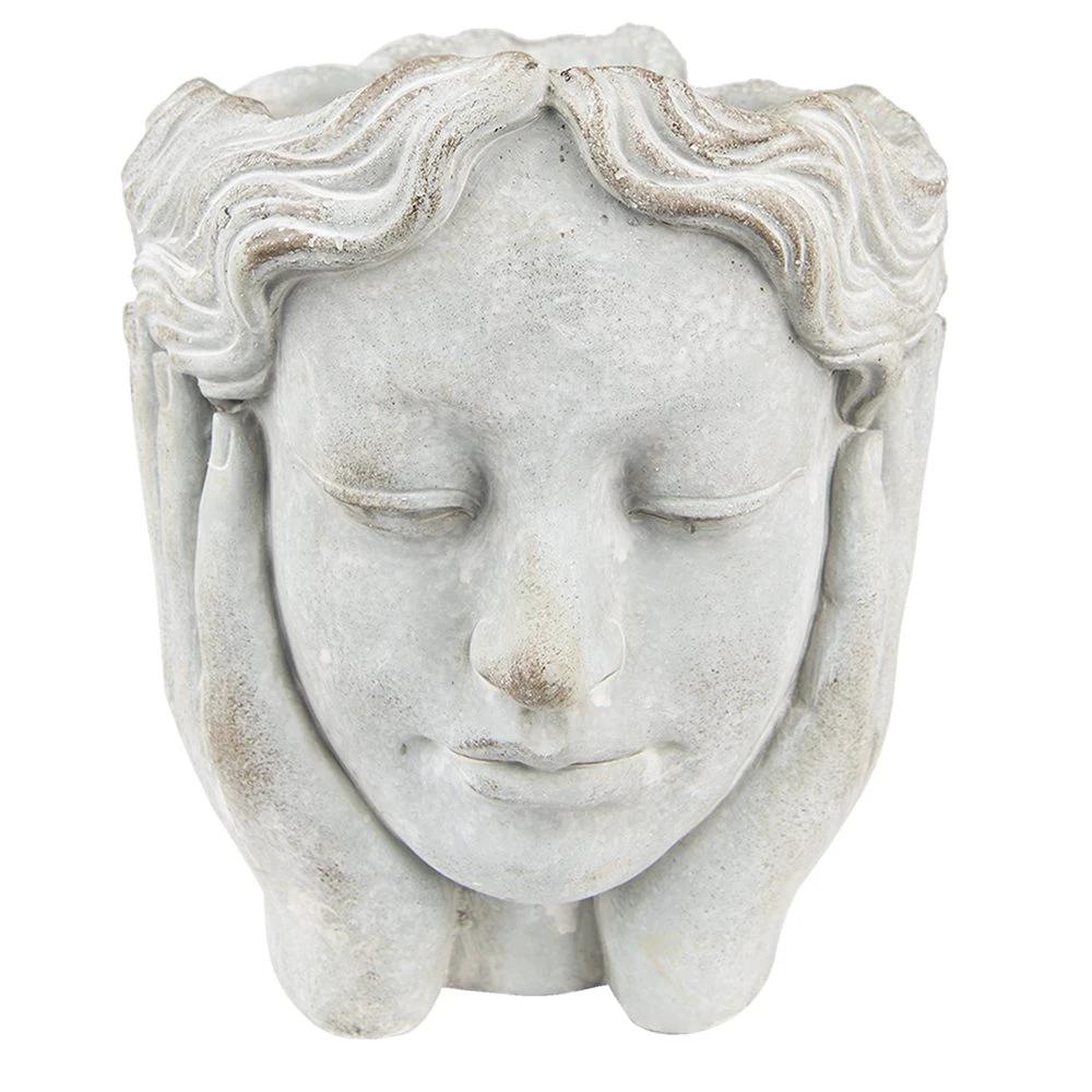 Bloempot Hoofd Ø 15x25 cm Grijs Steen Plantenpot by Clayre & Eef.