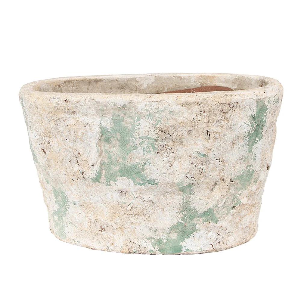 Flowerpot 25x16x15 cm Beige Green Terracotta by Clayre & Eef.