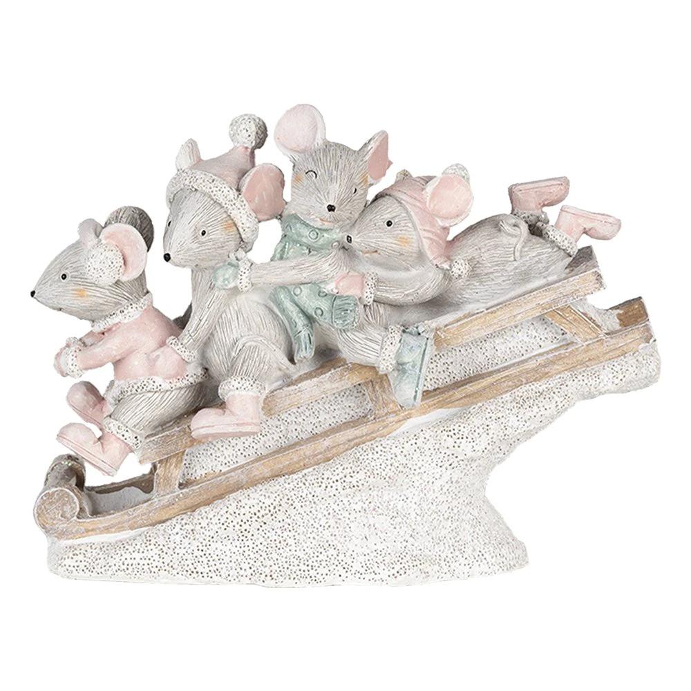 Decoration mice on sled 15x5x11 cm by Clayre & Eef.