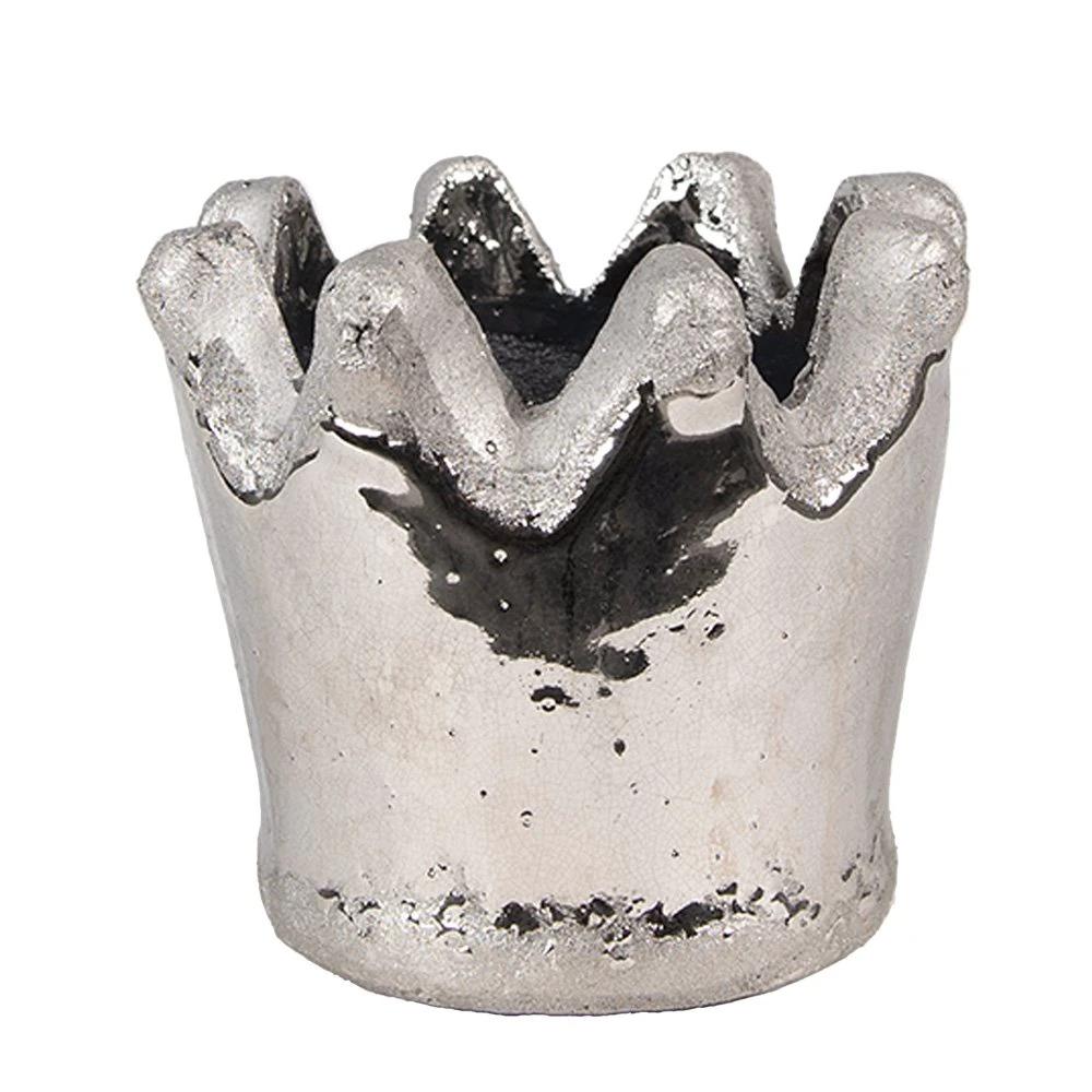 Flowerpot Crown Ø 12x10 cm Silver-colored Terracotta by Clayre & Eef.