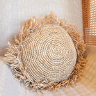 Round Boho Cushion with Fringes Decorative Cushion Ø40/50 cm Throw Pillow made from Raffia Sofa Cushion with Filling TARAKAN beige by Soeji