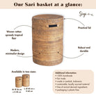 Large Laundry Basket with Lid – Woven Round Basket – Brown Boho Storage Basket – Decorative Rattan Basket (2 sizes Ø 36/40 cm) SARI (brown) by Soeji