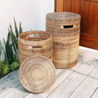 Large Laundry Basket with Lid – Woven Round Basket – Brown Boho Storage Basket – Decorative Rattan Basket (2 sizes Ø 36/40 cm) SARI (brown) by Soeji