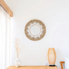 Round Wall Mirror Made of Seagrass – Boho Hanging Mirror – Wall Mirror with Fringes and Pattern Made of White Cotton (Ø 60 cm) RANDU by Soeji