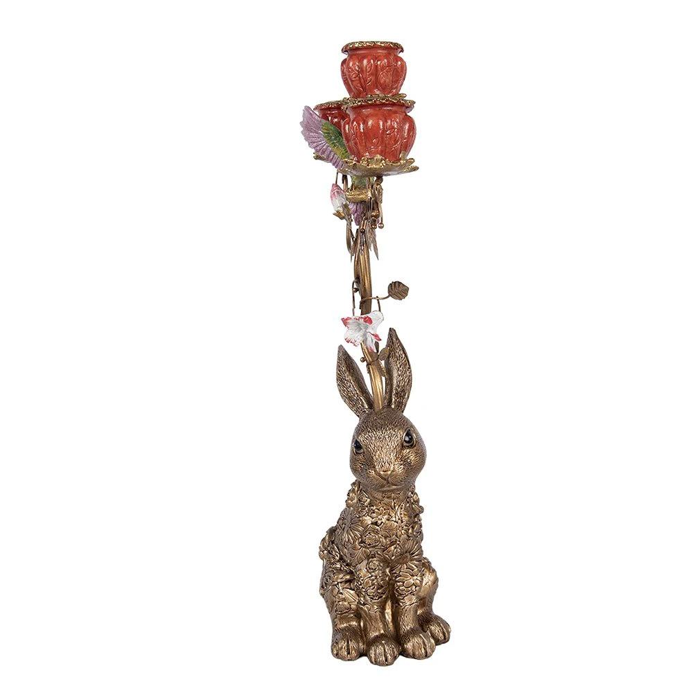 Candlestick Rabbit 24x10x47 cm Gold-colored Plastic by Clayre & Eef.