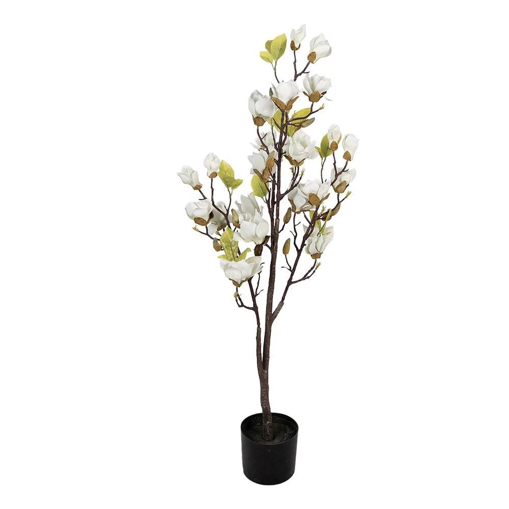 Artificial plant Magnolia 20x15x120 cm White Plastic by Clayre & Eef.