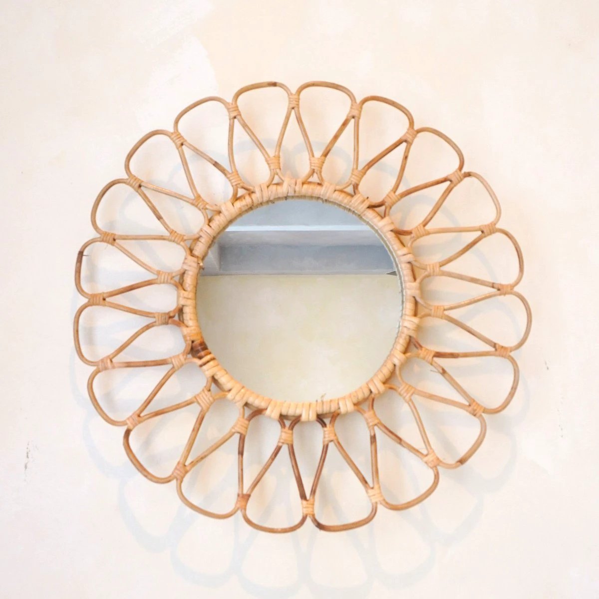 Small Rattan Mirror 38 cm Handmade Boho Wall Mirror DANAU Wall Decoration Round Mirror Decorative Mirror by Soeji