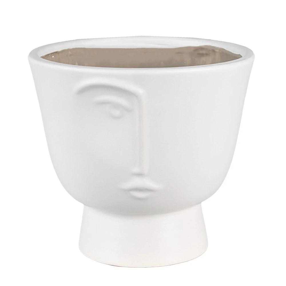 Flowerpot Ø 17x15 cm White Ceramic Face Flowerpot Indoor by Clayre & Eef.