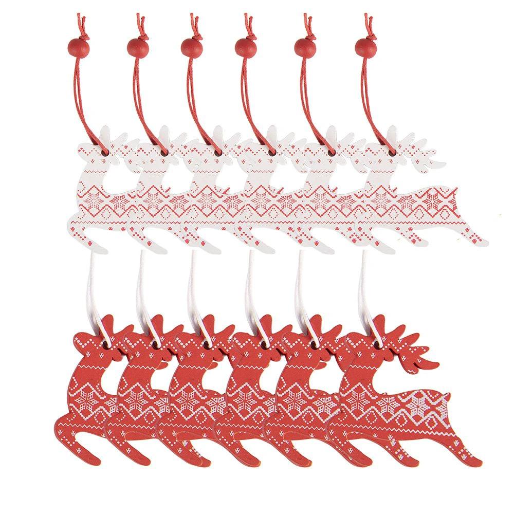 Weihnachtsanhänger-Set mit 12 Rentieren 13x13 cm rotes Holz von Clayre & Eef.