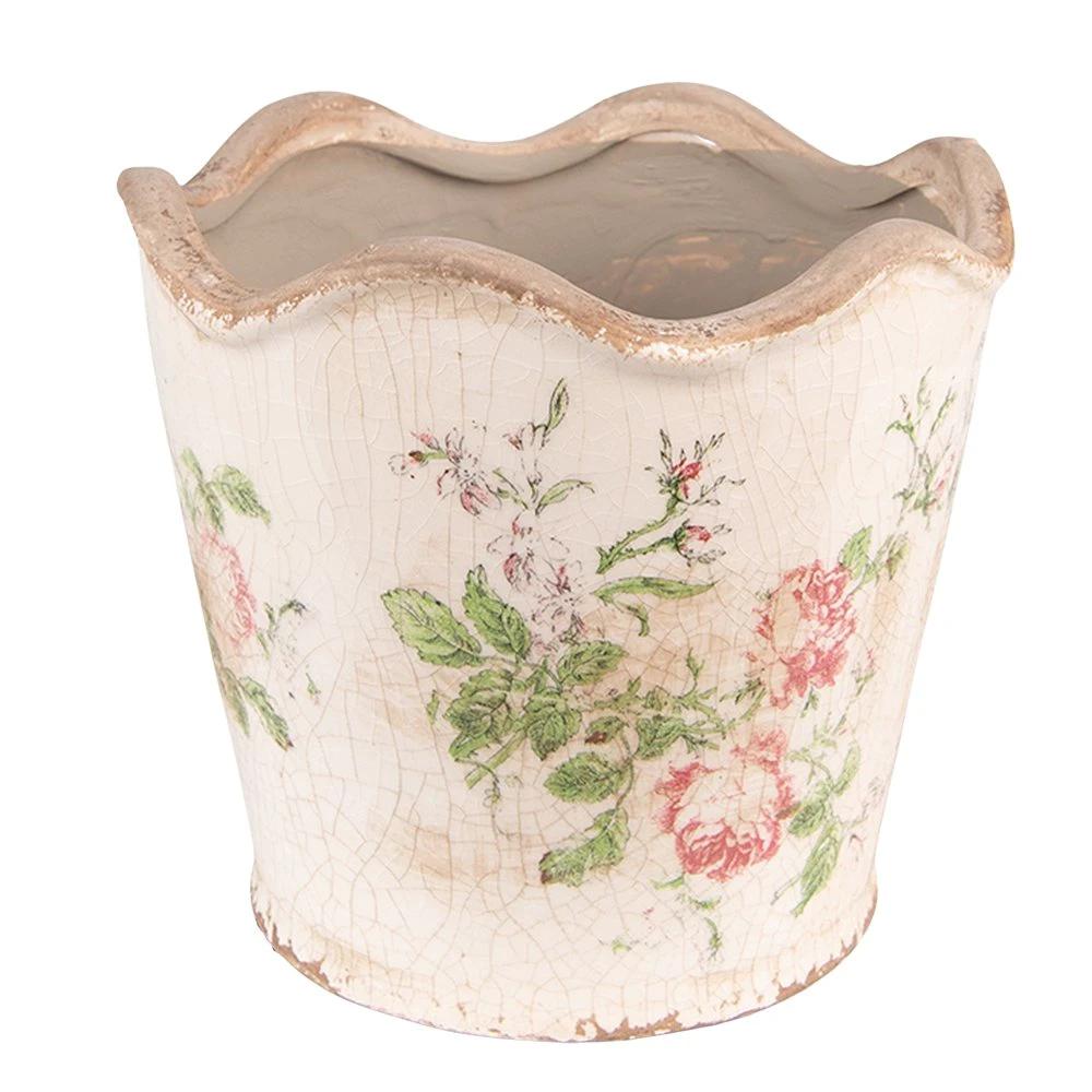Flowerpot Ø 12x11 cm Pink beige ceramic flower flowerpot inside by Clayre & Eef.