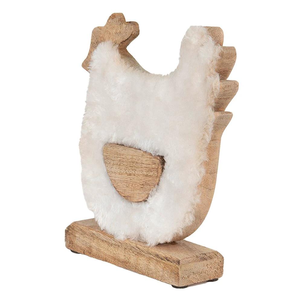 Beeld Haan 18x5x21 cm Wit Bruin Hout Woonaccessoires by Clayre & Eef.