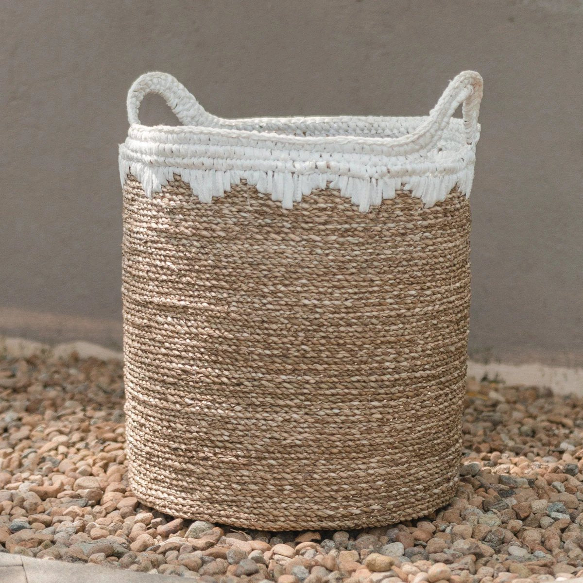 Large Laundry Basket Round Storage Basket Plant Basket Woven from Natural Fibres NIAS white (2 sizes) by Soeji