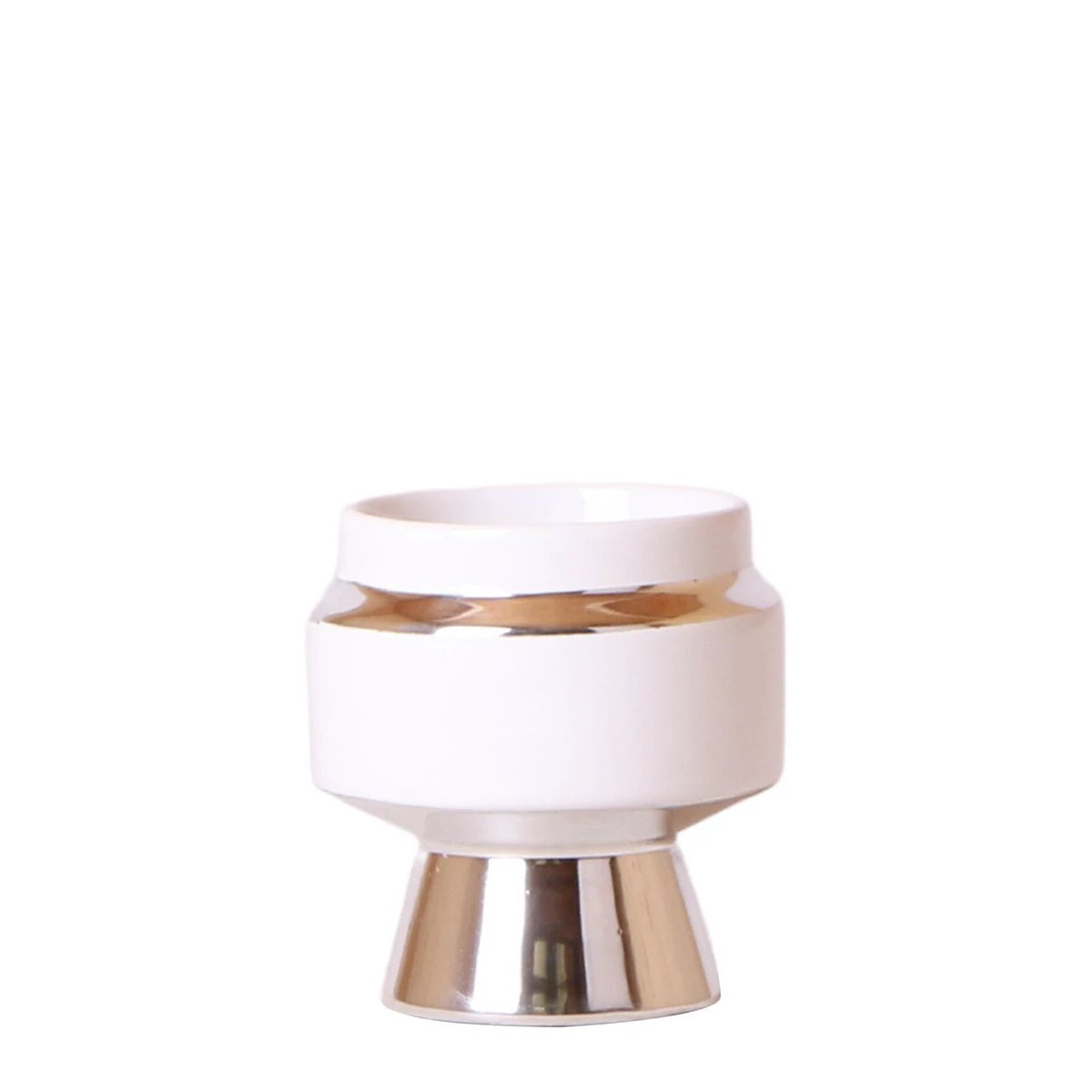 Hummingbird Home | Le Chic flower pot - White ceramic decorative pot with silver details - Ø6cm by Kolibri Company