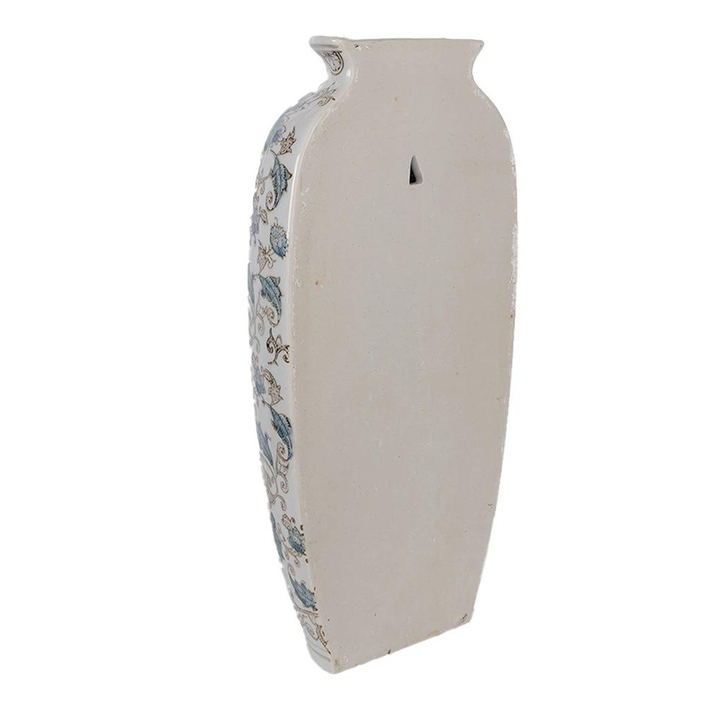 Vase 19x10x38 cm Weiß Blau Keramik von Clayre & Eef.
