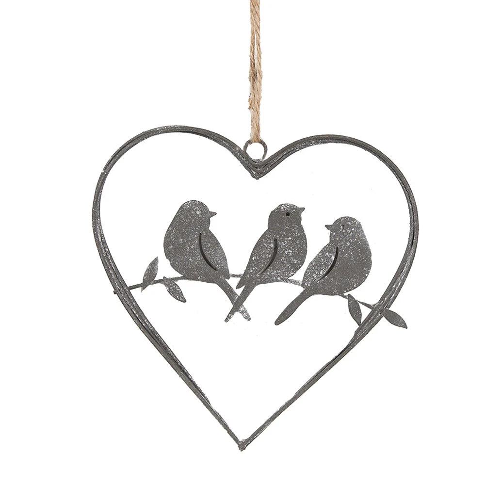 Pendant heart with birds Gray 14x13 cm by Clayre & Eef.