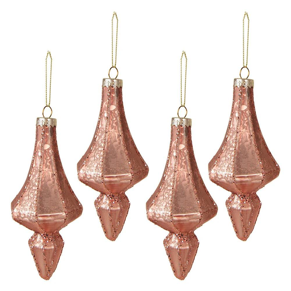 Christmas bauble set of 4 Ø 6 cm pink glass Christmas tree decorations by Clayre & Eef.