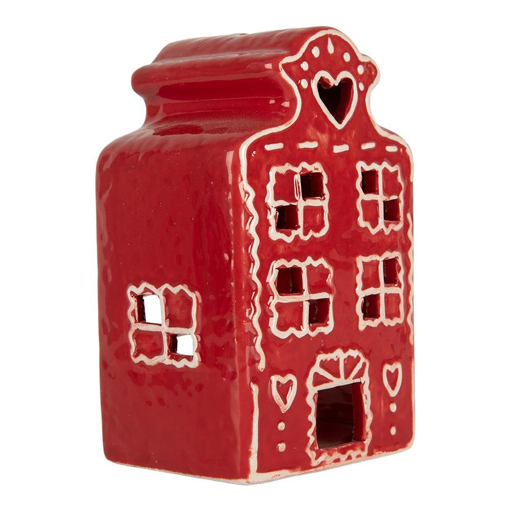 Tea light holder House 8x7x13 cm Red Ceramic by Clayre & Eef.