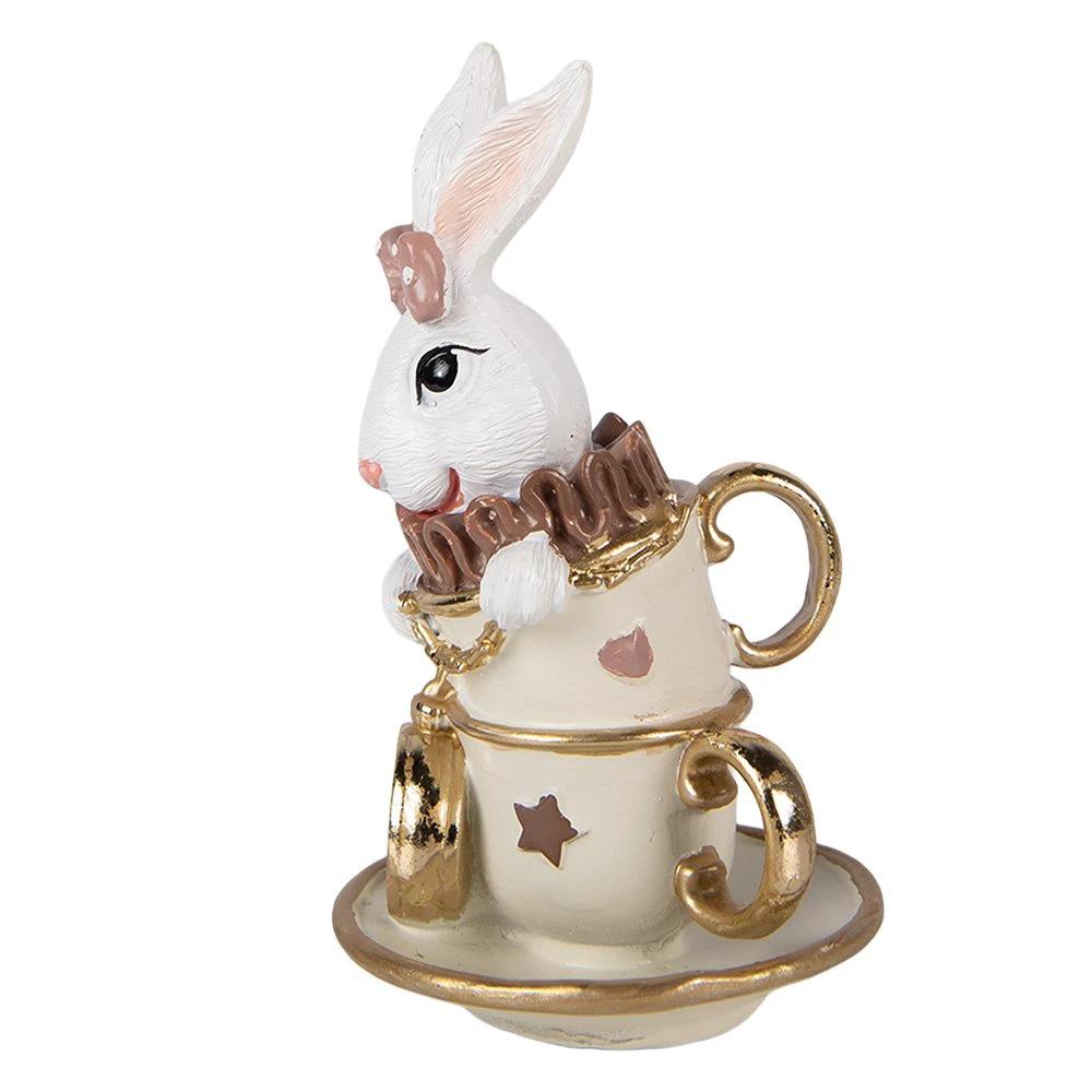 Decoration Statue Rabbit 8x8x14 cm White Plastic by Clayre & Eef.