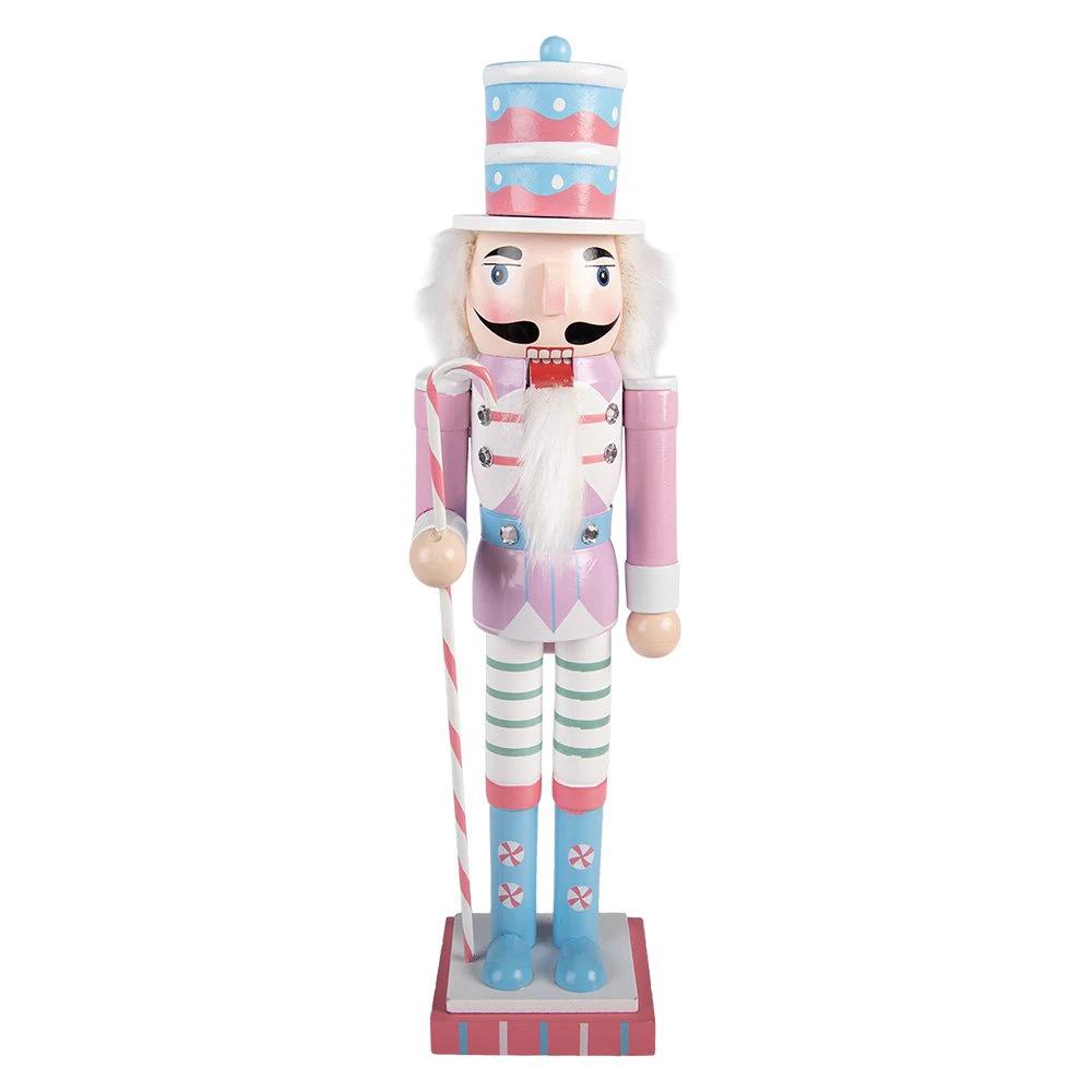 Weihnachtsdekoration-Statue Nussknacker 8x7x25 cm Rosa Holz von Clayre & Eef.