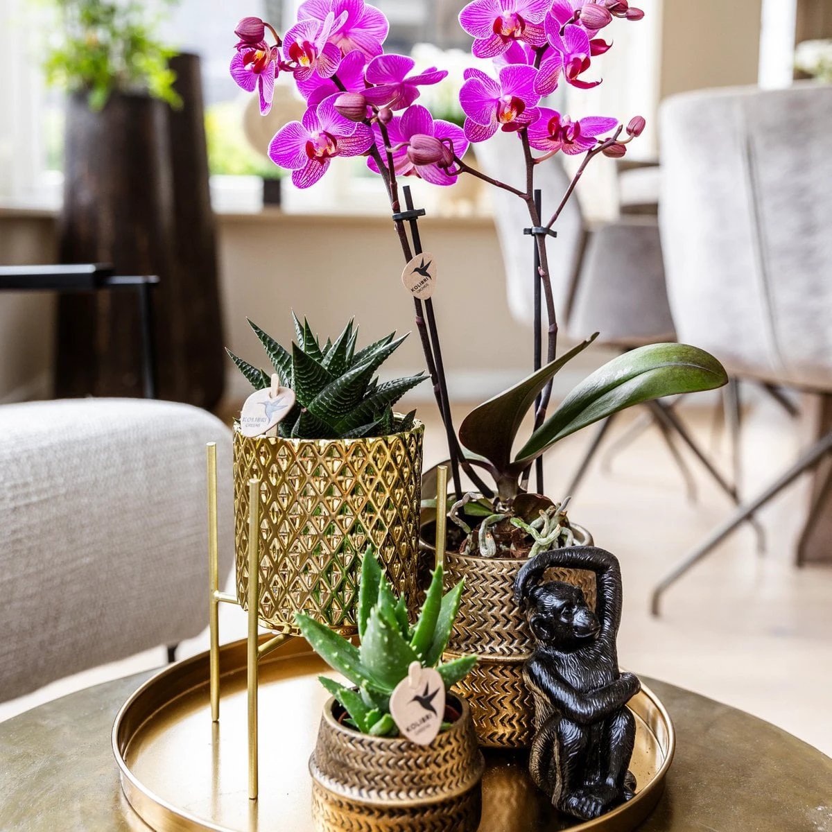 Hummingbird Home | Plant stand - Gold metal plant stand Ø12cm by Kolibri Company