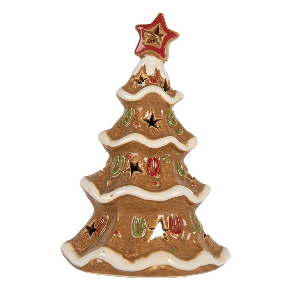 Tea light holder Christmas tree 11x8x17 cm Brown Ceramic by Clayre & Eef.