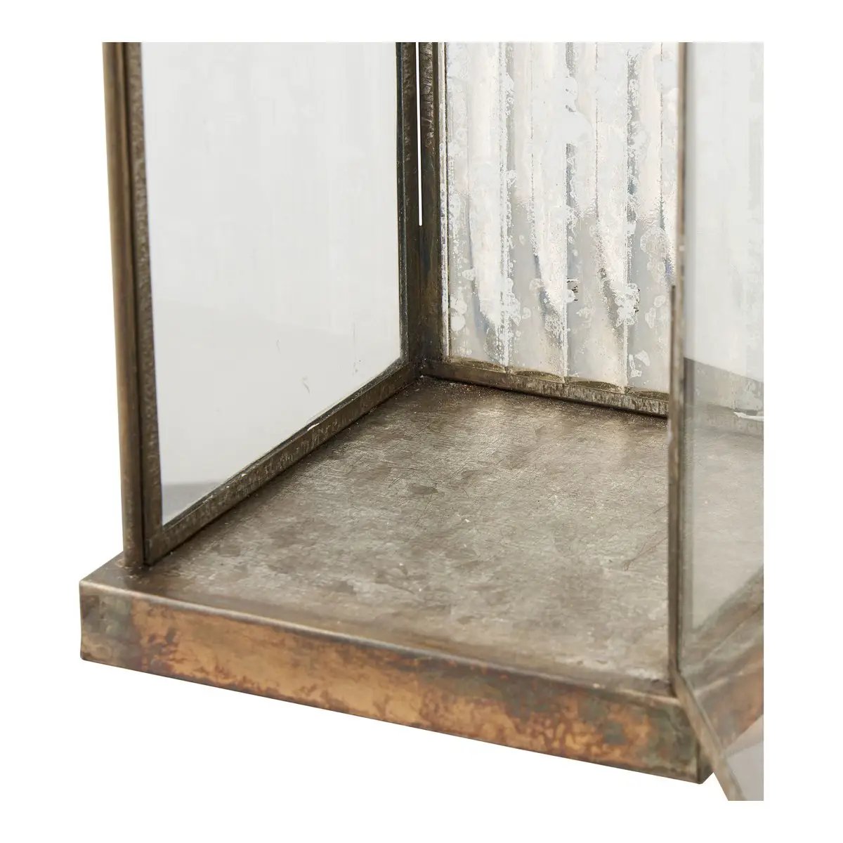 Herslev Lantern, glass/metal, antique brass look, 12x12x49 cm by EMIRELLE
