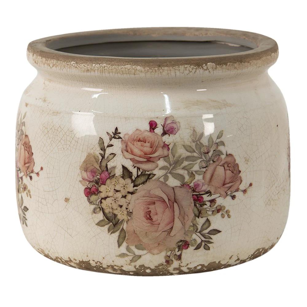 Blumentopf Ø 20x15 cm beige-rosa Keramik-Blumentopf für innen von Clayre & Eef.