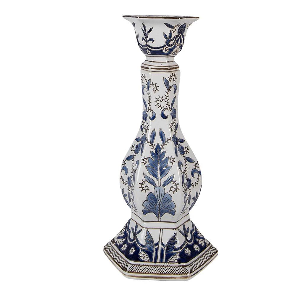 Candlestick Ø 18x36 cm White Blue Porcelain by Clayre & Eef.