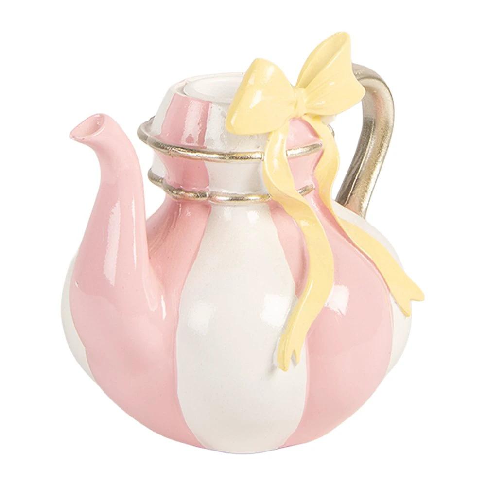 Candlestick Teapot 13x10x11 cm Pink Plastic by Clayre & Eef.