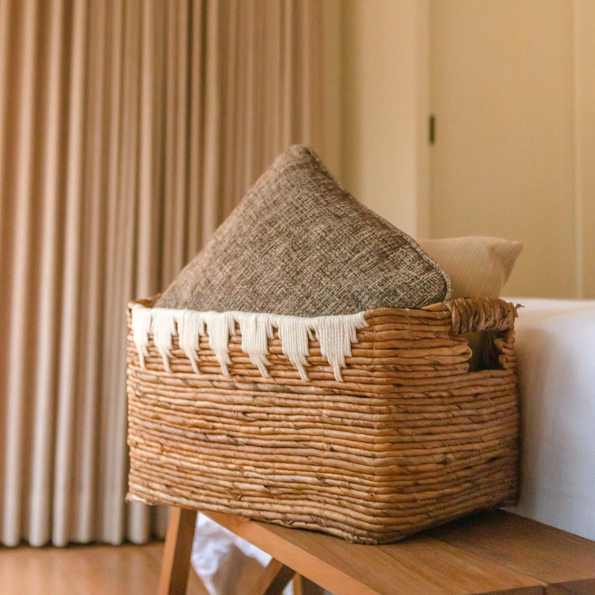 Storage Basket with Cotton Decor PISANG Decorative Basket Handwoven from Banana Fibre by Soeji