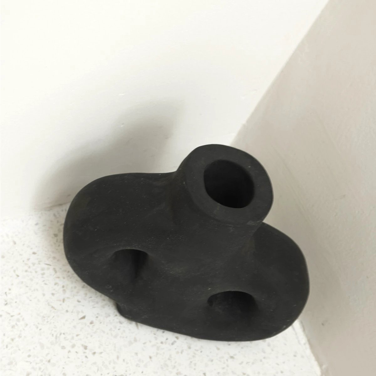 Vase Black Small Decorative Vase Hand Cast from Clay for Dried or Fresh Flowers LEMBAH by Soeji