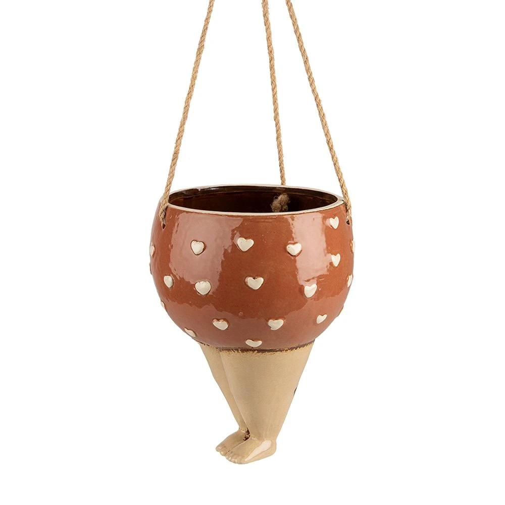 Plant Hanger 17x15x20 cm Pink Beige Ceramic Woman Flower Pot by Clayre & Eef.