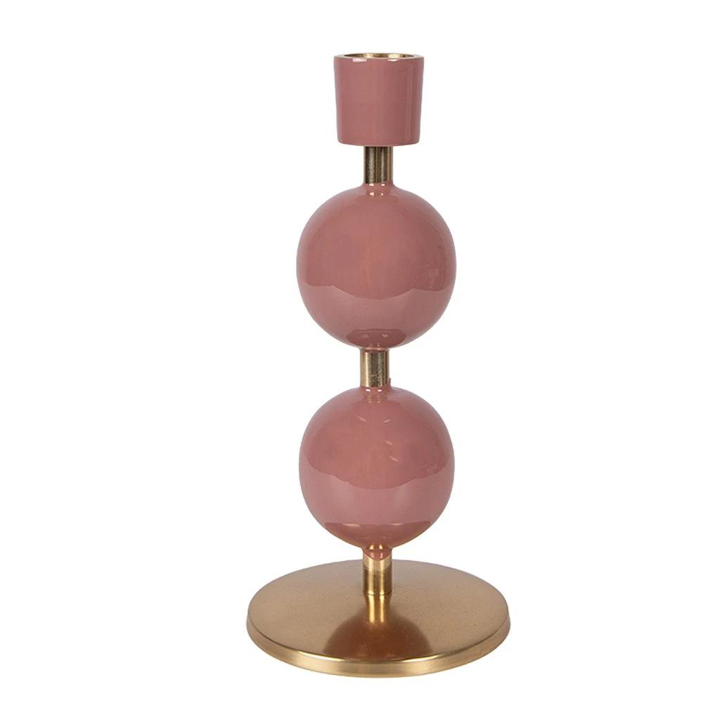 Candlestick Ø 9x19 cm Pink Metal by Clayre & Eef.