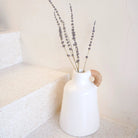 Vase White Small Decorative Vase for Dried or Fresh Flowers Hand Cast from Clay with Rattan Handle SANA by Soeji