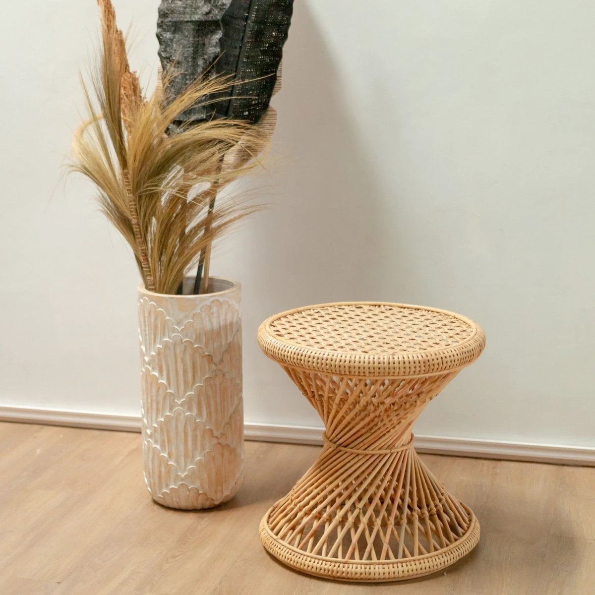 Rattan Side Table | Coffee Table | Round Couch Table LUHU Ø45 cm Beige by Soeji