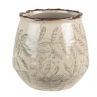 Flowerpot Ø 14x13 cm Green Beige Ceramic Leaves Flowerpot Indoor by Clayre & Eef.