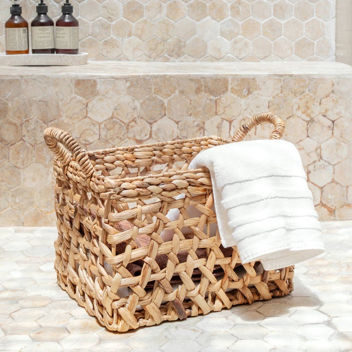 Storage Basket Rectangular Shelf Basket TANGAN Woven by Hand from Water Hyacinth (2 sizes) by Soeji