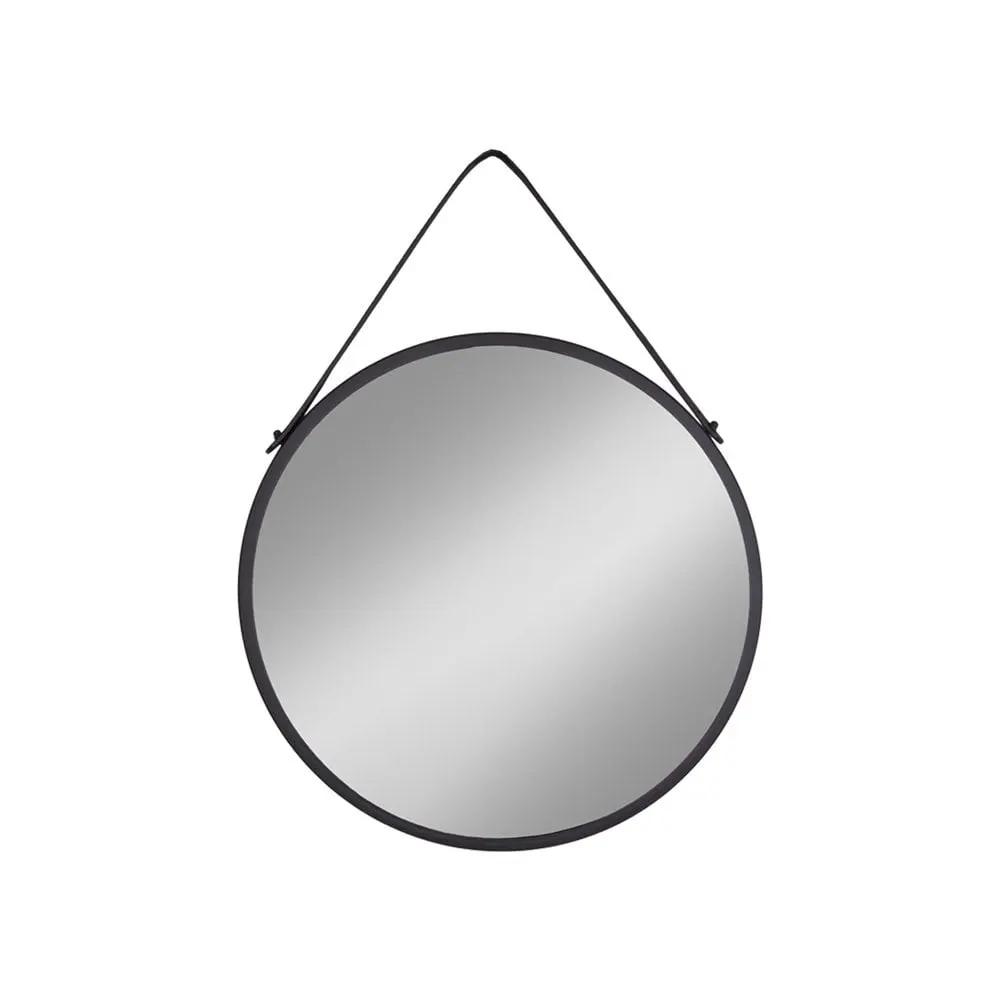 Trapani Mirror - Black, Steel, Artificial Leather, Ø38cm by EMIRELLE