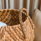 Large Laundry Basket Storage Basket Decorative Basket Round Basket Hamper WAYAG from Woven Water Hyacinth with Beige & Brown Zig Zag Pattern by Soeji