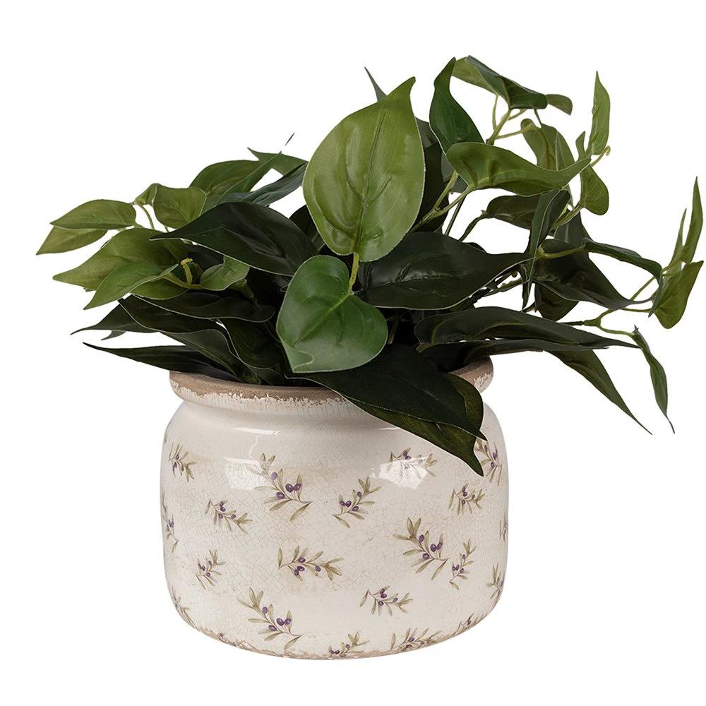 Blumentopf Ø 20x15 cm beige-blau, Keramik, Oliven, Blumentopf für Innenräume von Clayre & Eef.