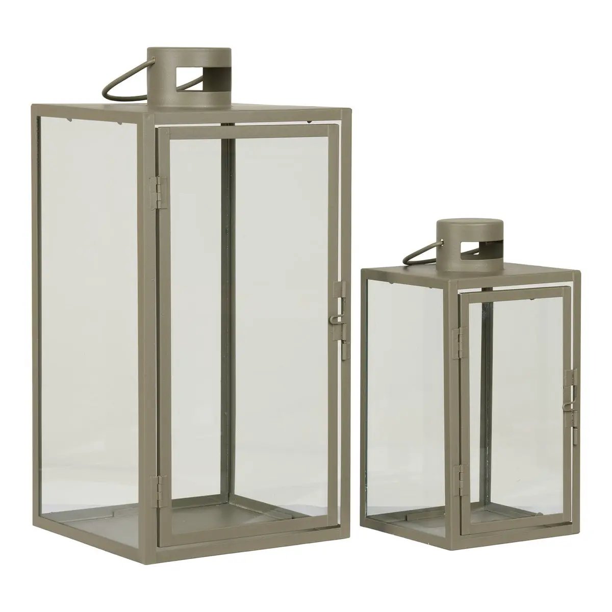 Corfu Lanterns - Green, Steel, Glass, 13/19.5x13/19.5x25.5/40 cm - Set of 2 by EMIRELLE