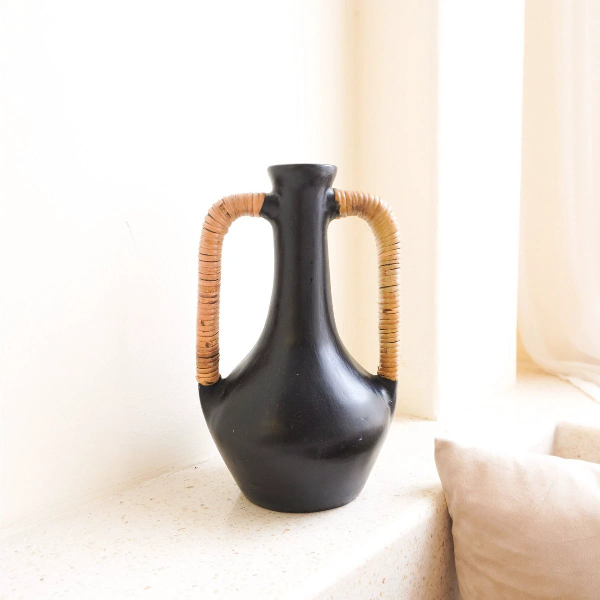 Vase Black Small Decorative Vase Hand Cast from Clay for Dried or Fresh Flowers SELAYAR by Soeji
