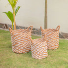 Round Woven Basket with Striped Pattern YALIMO made from Water Hyacinth (3 sizes) by Soeji