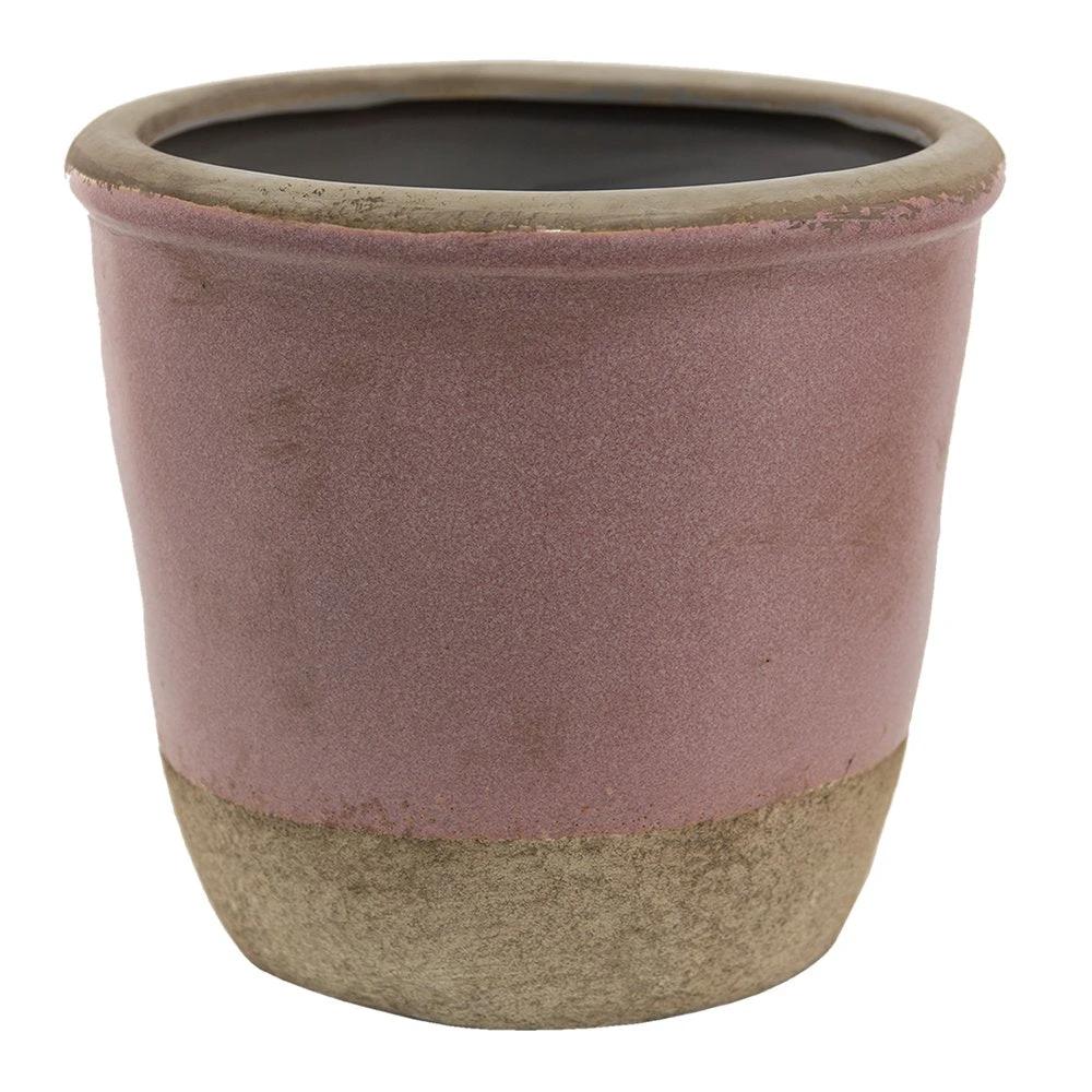 Flowerpot Ø 19x19 cm pink beige ceramic flowerpot inside by Clayre & Eef.