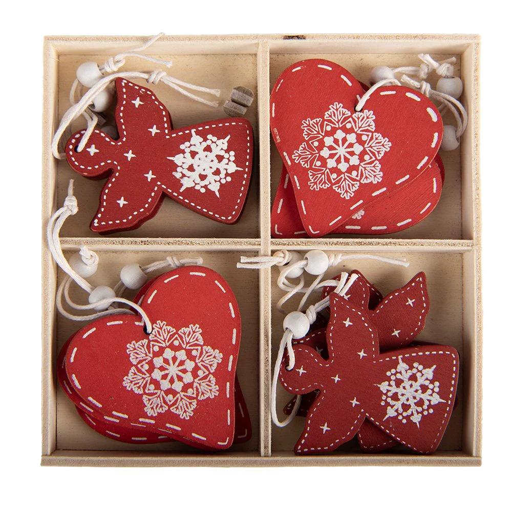 Kersthanger Set van 12 Hart 13x13 cm Rood Hout by Clayre & Eef.