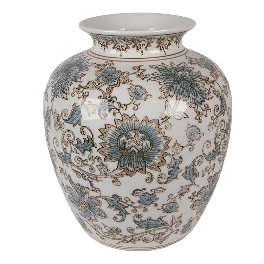 Vase Ø 22x25 cm Weiß-Blau Keramik von Clayre & Eef.