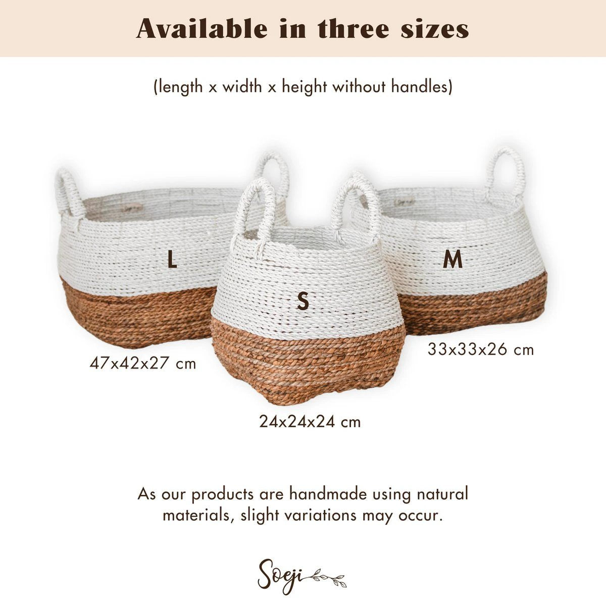 Woven Storage Basket White – Boho Decorative Basket – Square Laundry Basket – Shelf Basket Made of Banana Fibre MAJALENGKA white (3 sizes) by Soeji