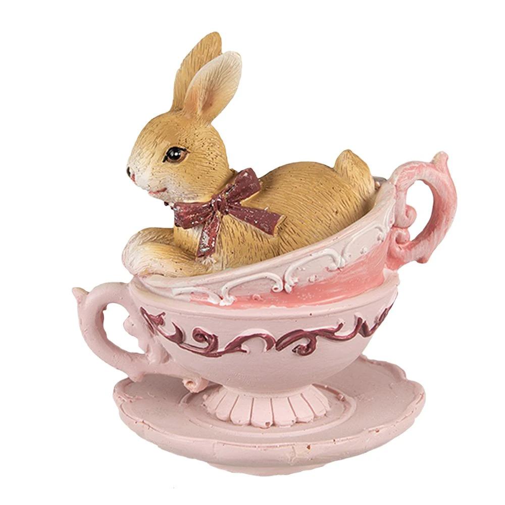 Rabbit statue 9 cm Brown Pink Polyresin by Clayre & Eef.